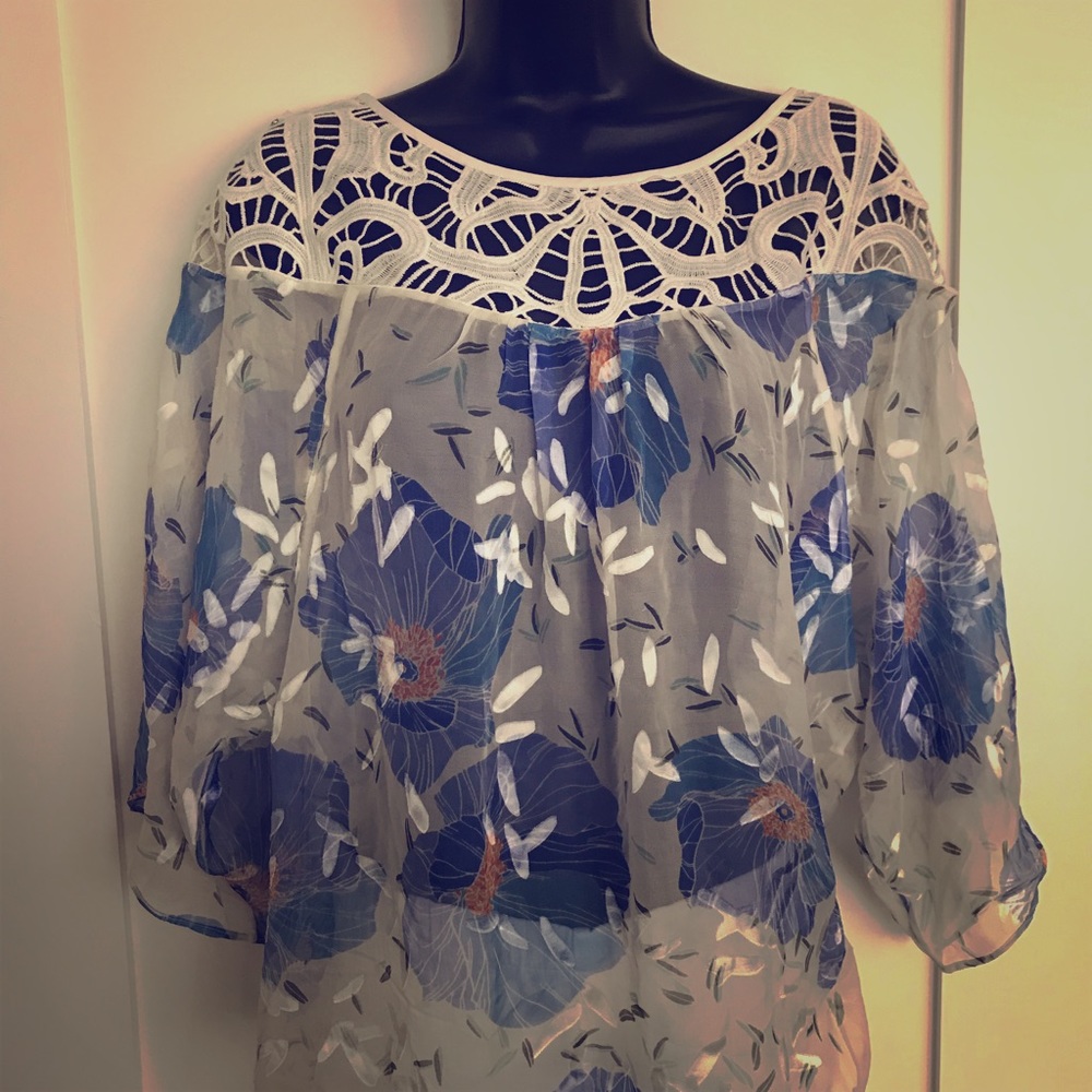 Anthro Vanessa Virginia Silk Sheer Floral Top